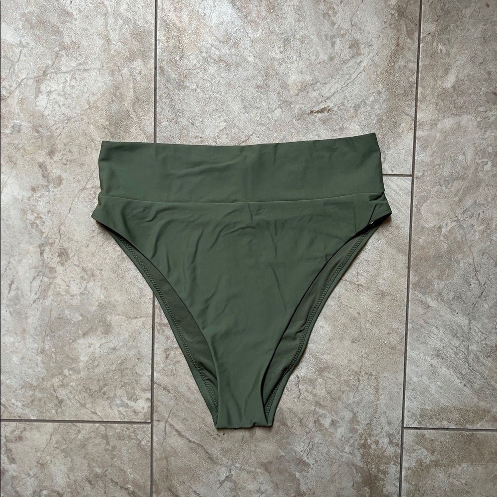 Aerie High-Waisted Cheeky Bikini Bottoms Olive Green size Medium
